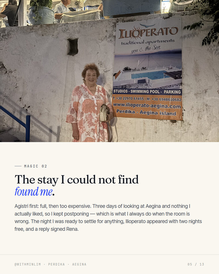 The owner outside her own sign